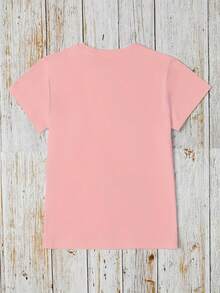 Camiseta manga corta cuello redondo 100% algodón, estampado trendy, tejido ligero y ventilado, estilo moda casual, apta para vida diaria, salidas informales y citas en primavera, verano y otoño - rosa - Ver 2
