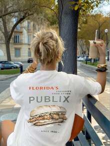 Camiseta de mujer de manga corta, cuello redondo, de corte holgado, con estampado de eslogan, nueva para el verano. Prenda de vestir casual y de moda, adecuada para uso diario y vacaciones. Camiseta de mujer. Blanco,Playera Gráfica Oversized Mujer Verano Casual - Blanco - Ver 3
