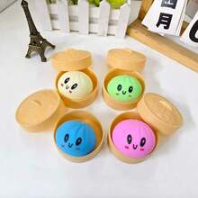 Stress-Relief Toy: Colorful Expression Buns, Simulated Char Siu Buns, Squeeze Toys For Children, Large Stress-Relief Buns, Small Steamed Buns - Bánh bao nhỏ nhân pectin - màu xanh dương (kèm khuôn hấp) - Xem 7