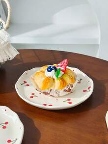 1pc/2pcs/4pcs 6-Inch Handmade Ceramic Plate, Underglaze Painted Cherry Cake Plate, Dessert Plate, Breakfast Bread Plate, Fruit Plate, Snack Plate, Nut Plate, Appetizer Plate, Also Can Be Used As Bone Dish, Suitable For Gatherings, Hotels, Elegant Gifts, Microwave, Oven, Dishwasher - Multicolor - View 5