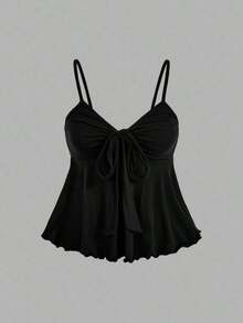 MOD Camisola de mujer con cordones de unicolor, multipaquete, estilo bohemio, adecuada para atuendos de playa, looks de vaquera occidental, blusas casuales, fiestas rave, festivales de música country - Albaricoque - Ver 7