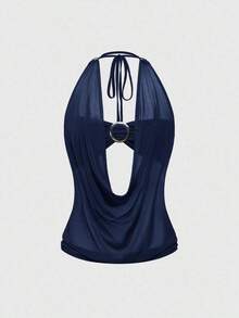 Top sin tirantes estilo retro Y2K para mujer, primavera/verano, con escote profundo y espalda descubierta, estilo callejero (incluye forro de tubo). - Azul - Ver 5