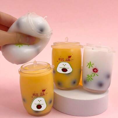 1pc Trending Fake Boba Tea Cup Squeeze Toy, Gradient Pattern Realistic Drink Design, Water-Based Soft Gel Anti-Drop Anti-Wear Comfortable Squeeze, Fun Stress Relief, Home Office Party DIY Holiday Gift