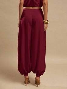 Women's Satin Palazzo Pants, Elegant Loose-Fitting Ginger Yellow Trousers, Suitable For Going Out, Brunch, Summer, Weddings, Honeymoon, Beach Vacation - 波爾多 - 查看 3