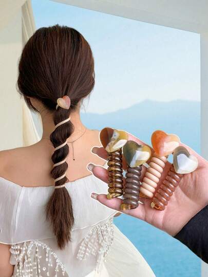 4 piezas Cuerda de teléfono con forma de corazón para trenzas de burbujas, dulce y simple, accesorio de verano, accesorio para el cabello de mujer, artículo de playa, accesorio de vacaciones, herramienta de trenzado, tocado. Accesorio de cabello lindo y dulce, accesorio de cabello de mujer, accesorios de mujer, herramientas de peinado, accesorios de belleza, coletero.
