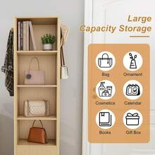 66" Jewelry Cabinet With A Full-Length Mirror, Standing Storage Cabinet With A Coat Rack, 2 Layers Of Built-In Shelves, Back 4 Layers Of Open Shelves, Oak - 白色 - 查看 3