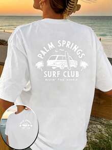 Camiseta de Playa Oversize de Verano con Estampado Gráfico de Chica Surfista con Coco de Palm Springs para Pre-Escuela, para Mujer, Unisex - Blanco - Ver 1