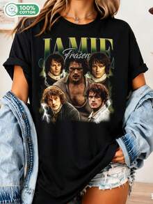 Jamie Fraser Retro T-Shirt, Jamie Fraser Hoodie, Jamie Fraser Sweatshirt, Jamie Fraser Rock-Style Bootleg T-Shirt_............___ - Black - View 1