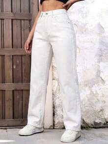 Jeans de pierna recta de talle alto - Blanco - Ver 6