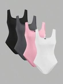 Set de 4 piezas de body ajustado de mujer de varios colores, adecuado para usar de manera casual en verano - Multicolor 7 - Ver 8