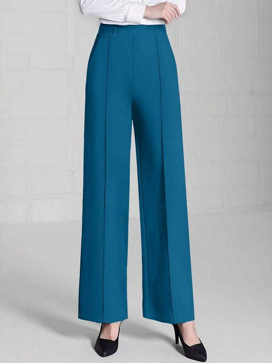 2025 Pantalones rectos de cintura alta relajados de estilo minimalista versátil, adecuados para el trabajo y el uso diario, color negro - Agua verde azul - Ver 1