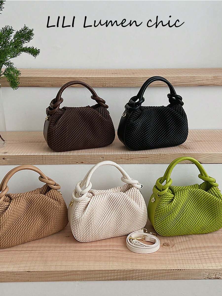 PU Woven Handbag With Knotted Handle, Lightweight Shoulder Purse For Women, Soft And Compact Versatile Daily Bag - Multicolor - View 1