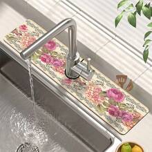1pc Floral Pattern Faucet Cover, Durable Polyester, Quick Drying, Easy To Clean, Suitable For Kitchen And Bathroom, Easy Installation, Daily Decor, Gift, Bathroom Mat, Durable Faucet Cover, Faucet Accessory - Multicolor - View 6