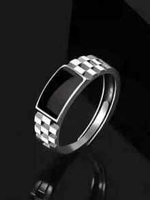 1 chiếc nhẫn hình giọt dầu thời trang, kiểu dáng hở, phù hợp cho cả nam và nữ đeo hàng ngày. - màu đen - Xem 3