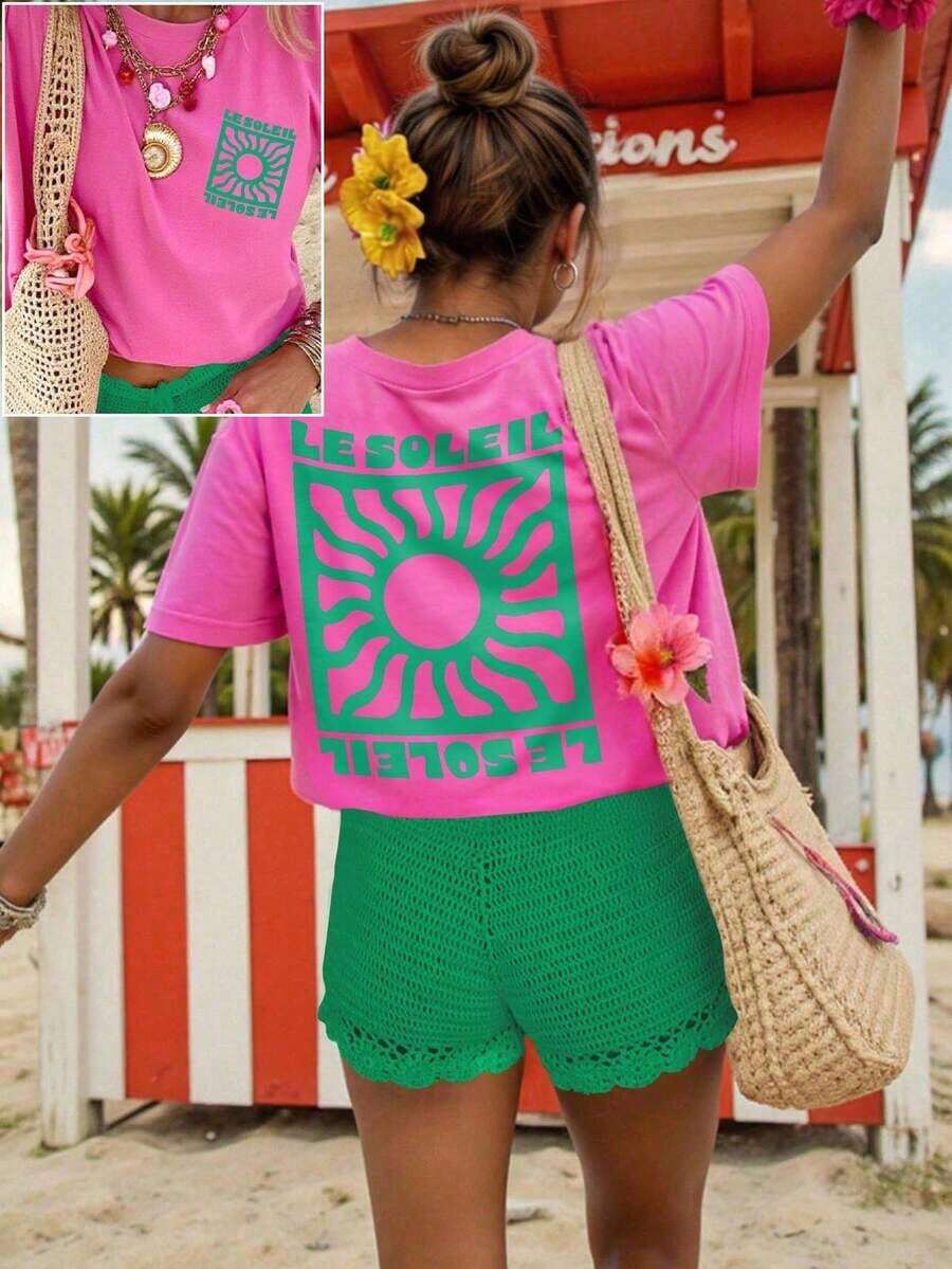 LUNE T-Shirt With A Sweet Tropical Papaya Fruit Aesthetic. Retro T-Shirt Inspired By A Local Fruit Farmers Market. - 亮粉色 3 - 查看 1