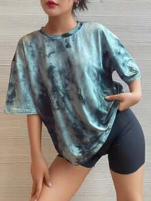 Camiseta de manga corta oversize, negro sólido, ajuste holgado casual para deportes blancos de verano - Gris - Ver 3