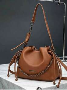 Women's Bucket Bag With Crossbody Chain Strap - Casual And Versatile Style - Granate - Ver 1