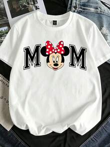 Disney Officially Licensed Women's Graphic T Shirt 100% Cotton, Mom Minnie Mouse Themed T-Shirt, Cartoon Art Casual Tee, Unisex, 220g, Polka Dot Bow Letter Print, Short Sleeve For Disney Vacation Trip - Woman - View 2