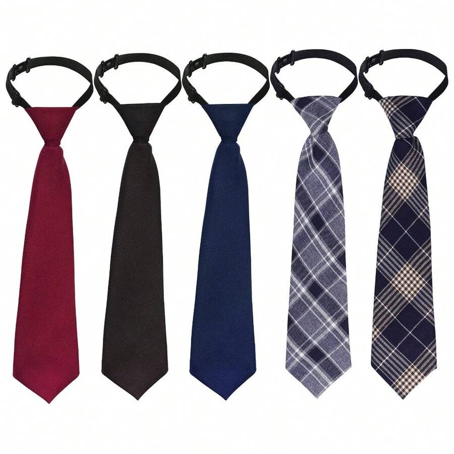 5pcs Boy's Necktie Pre-Tied Adjustable Neck Strap Tie For Wedding Graduation School Uniforms - Black - View 1