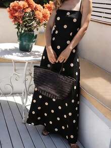 Vestido de verano elegante y casual para fiesta, con lunares, recortes y retorcido, ideal para vacaciones en la playa - Negro - View 1