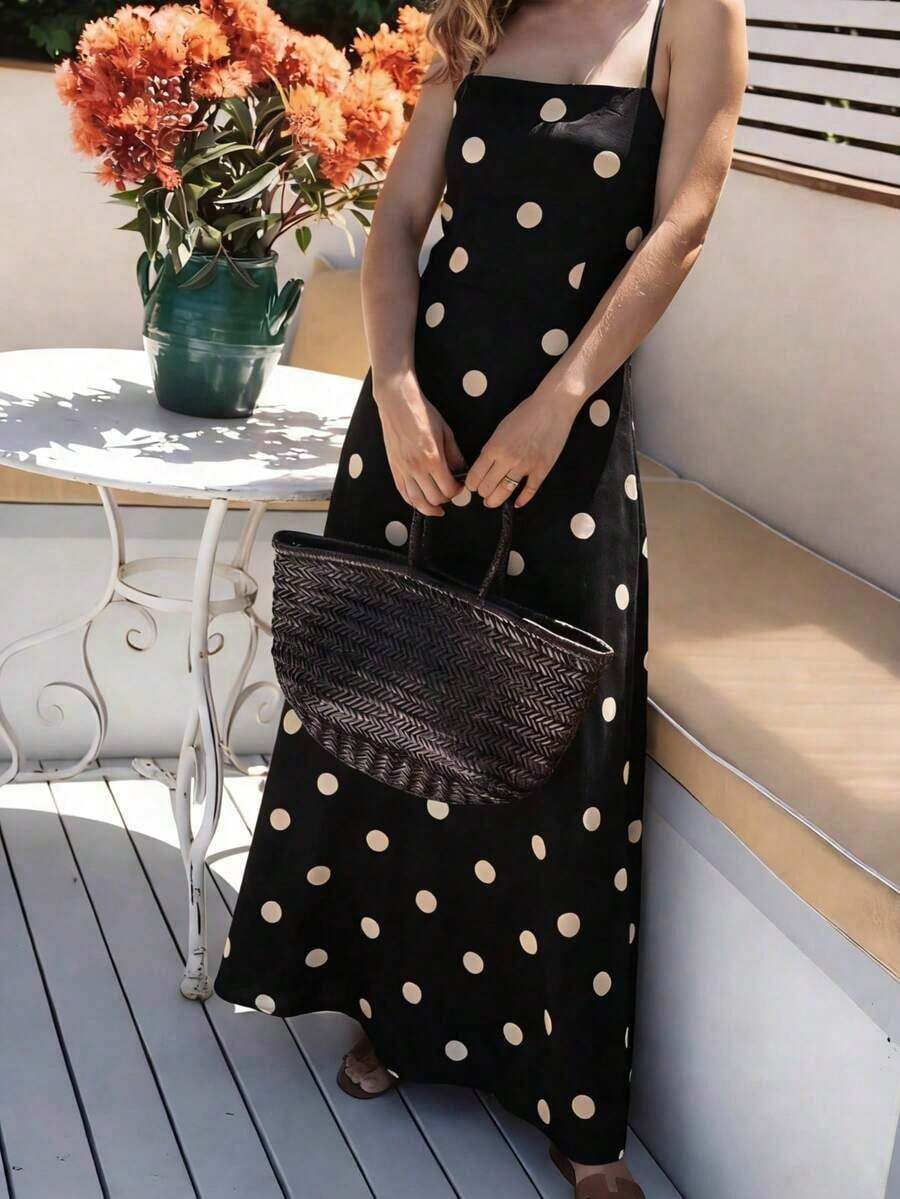 Vestido de verano elegante y casual para fiesta, con lunares, recortes y retorcido, ideal para vacaciones en la playa - Negro - View 1
