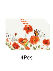 1 pieza Mantel individual de lino con estampado floral, tapete para desayuno, posavasos de café, base para tazón, accesorio de cocina, fácil de limpiar, apto para el hogar, restaurante, decoración del comedor, regalo festivo, regalo para amigos, set multipieza - Multicolor - Ver 11