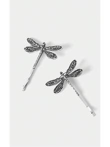 Noxbound 2 pièces Élégant style vintage de la cour Clips pour cheveux en métal en forme de libellule, accessoires pour cheveux en alliage de 5 cm/1,97 po, convenant pour le port quotidien, le maquillage, le bain, les déplacements, les vacances, les sorties, l'école, les fêtes, les festivals, les cadeaux. Pinces plates, pinces à pression, barrettes, pinces à cheveux, accessoires pour la tête, épingles à cheveux - Argent ancien - Voir 6