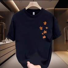 [Zona de 10% de Descuento]  de Outlet: Camiseta de Manga Corta Estilo Americano, Tejido Grueso, Corte Holgado, Cuello Redondo - Negro - Ver 7