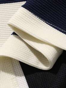 Camiseta suelta de cuello polo a rayas blancas y negras para mujer, camiseta de verano informal de talla grande - Azul marino - Ver 3