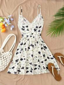 Vestido de tirantes con estampado floral - Albaricoque - Ver 2
