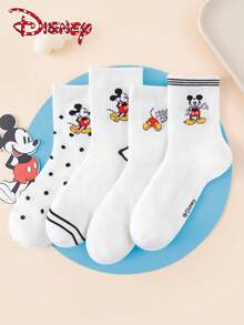 Disney 1/4/8 双装迪士尼米奇女士中筒袜 - 可爱英文字母条纹波点创意卡通图案 - 弹性好，时尚百搭，四季皆宜，成人礼物及日常穿着 - 彩色 - 查看 6