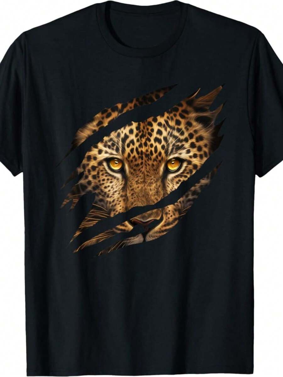 Camiseta con Estampado de Chita Elegante - Suave y Cómoda de Algodón Puro 180g, Manga Corta y Cuello Redondo para Hombres y Mujeres - Diseño Llamativo de Leopardo, Ideal para Uso Diario, Deporte o Regalo, Ropa con Estampado de Chita