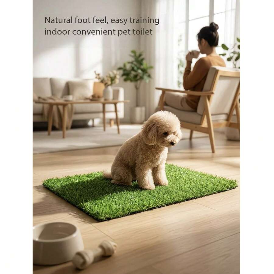 1pc Reusable Pet Training Grass Pad, Washable Dog Toilet Mat, Synthetic Grass Pad Suitable For Indoor And Outdoor Environments (Fits Drawer-Style Toilet Box, Frameless) - Army Green - View 1