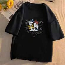 Camiseta de manga corta 100% anti-pilling para estudiantes femeninas, nuevo estilo coreano de verano, corte holgado, estampado de marca a la moda, top versátil de media manga. - Blanco - Ver 11