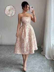 Vestido midi con banda elegante para mujer, adecuado para salir y fiestas - Rosa - Ver 8