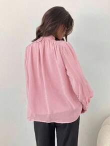 Blusa de mujer bohemia, romántica y elegante con cuello en V profundo, manga larga y lazo, para uso diario.Blusa elegante para mujer, ideal para primavera, el Día de San Valentín y salidas, en color blanco. - Rosa - Ver 2