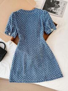 Vestido vaquero de mujer de moda casual con cuello en V y abotonadura sencilla - Lavado ligero 2 - Ver 2