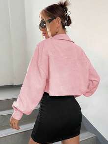 Chaqueta corta de pana con detalle de solapa en el hombro para otoño/invierno - Rosa Pálido - Ver 2