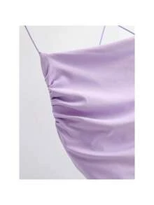Vestido tirantes finos espalda super descubierta plisado elástico ajustado falda cadera estilo INS verano 2026 - Morado - Ver 5