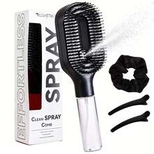4pcs Spray Detangling Hair Brush Set With Satin Scrunchies & Hair Clips, 3-In-1 Spray Handle Comb For Anti-Frizz Flyaways, Refillable Water Mist Styling Brush For All Hair Types, Black - Spray Hairbrush - View 11
