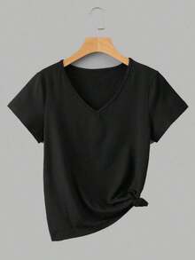 3 piezas Camiseta de mujer de cuello en V de manga corta, tops casuales versátiles clásicos, moda minimalista, adecuada para exteriores, fiestas, estudiantes, maestros, uso diario - Multicolor 8 - Ver 4
