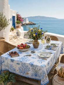 1 pezzo Tovaglia rotonda con tema nautico blu, ancora e salvagente - Decorazione mediterranea costiera con tema marino, stelle marine e conchiglie, perfetta per la decorazione della casa, della stanza, accessori per la cucina, il giardino, il patio, la casa al mare, feste in piscina, caffè sul mare e matrimoni sul lungomare - Multicolore - Visualizzare 11