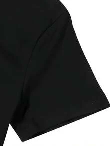1 pieza de camiseta casual de talla grande para mujer - estampada, elástica, de cuello redondo, top de verano, lavable a máquina, ajuste cómodo, camiseta de mujer, prenda holgada, mangas cortas con estampado brillante, tela opaca de 180g 100% algodón. - Negro - Ver 5