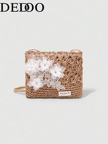 Summer Fashion Versatile Casual Handwoven Large Capacity Beach Straw Crossbody Bag - Khaki - View 10