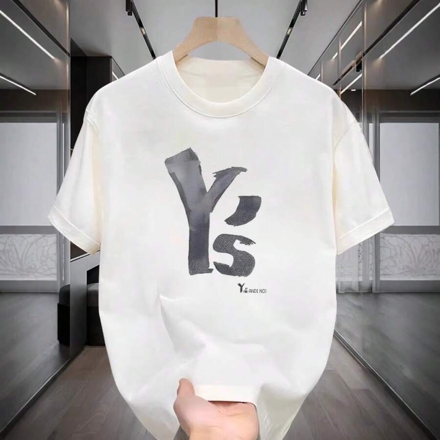 Camiseta de manga corta para hombre, 100% algodón, de gramaje alto, con estampado de letras de marca a la moda, corte holgado, estilo americano, talla grande, prenda de nicho. WPAP - 250 g de algodón puro - blanco - Ver 1