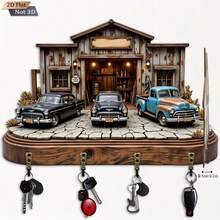 2D Retro Motorcycle Repair Theme Key Hook, Wooden Multifunctional Home Key Rack With 4 Hooks, Wall Decor, Porch Decor, Room Decor, Villa Decor, All-Season Home Decor - Multicolor - View 12