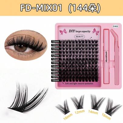 144 pestañas individuales ultrasuaves y densas, pestañas postizas segmentadas de aspecto natural, kit de injerto de pestañas postizas.