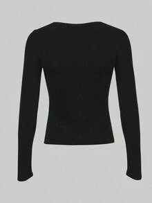Camiseta de manga larga de unicolor informal para mujer, versátil y sencilla, para otoño - Multicolor 7 - Ver 3
