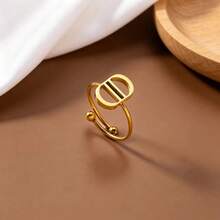 1 chiếc nhẫn chữ CD có thể điều chỉnh kích thước, mạ vàng 18K/thép không gỉ bạc, thiết kế tối giản và có thể đeo chồng lên nhau, chống thấm nước, trang sức đeo ngón tay cho nữ, thích hợp đeo hàng ngày/dự tiệc. - Vàng - Xem 6