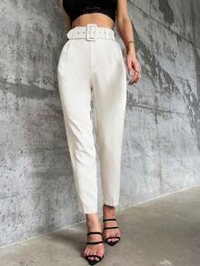Pantalones entallados con cinturón - Blanco - Ver 4